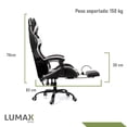 thumbnail image 4 of Silla Gamer Ergonómica Reclinable Respaldo Alto Y Reposa Pies blanco Lumax Silla Gamer Con Reposa Pies ZGS-955-CA, 4 of 4