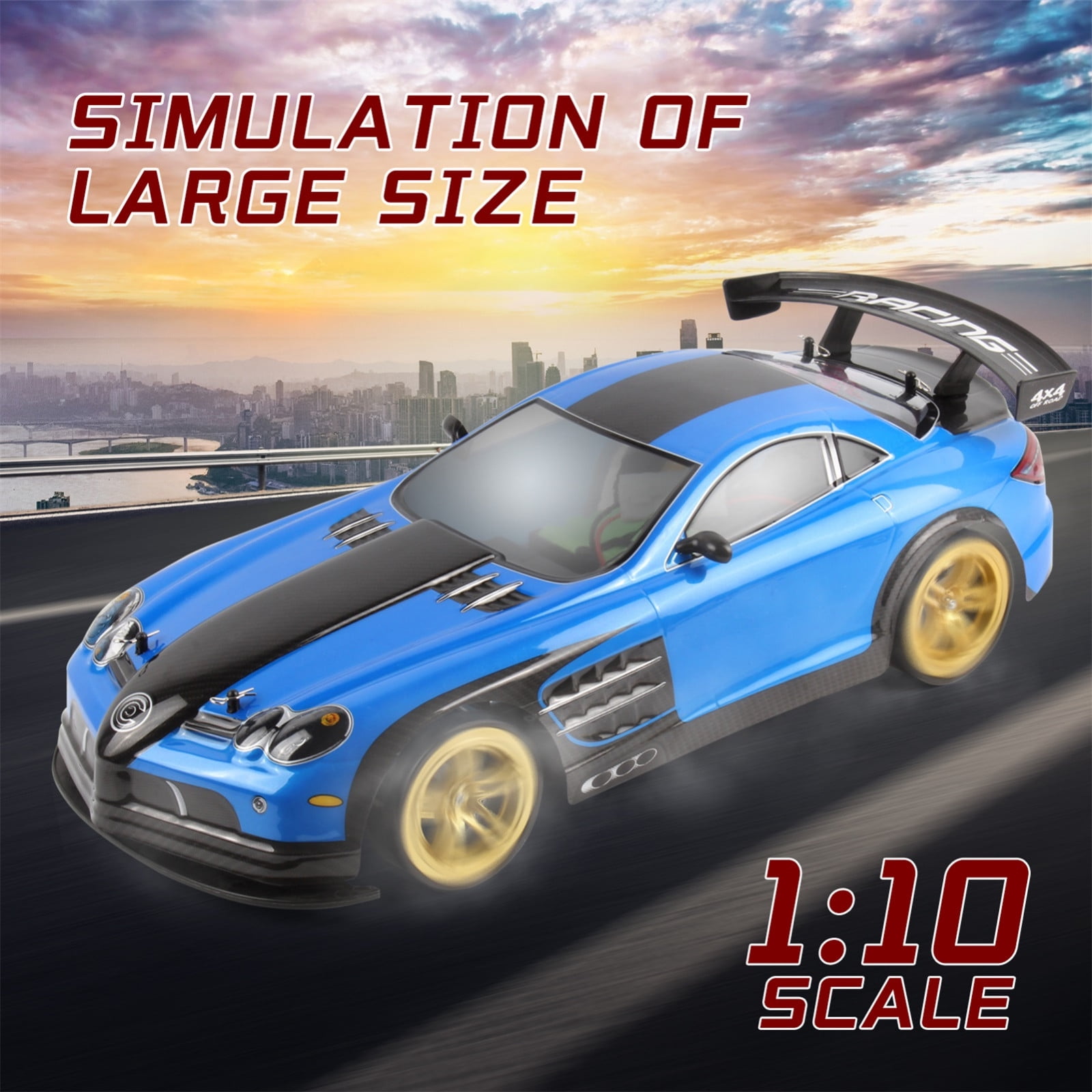 Fridja 1:10 70km/h 2.4G RC Car 4WD Double Battery High Power LED Headlight Racing Truck
