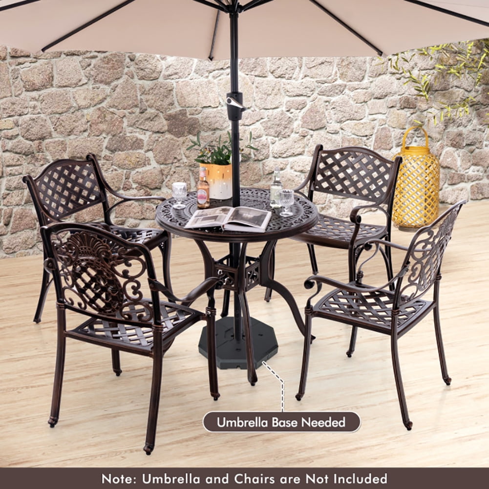 Aimee Lii 31.5" Cast Aluminum Table Patio Round Dining Table with Umbrella Hole, Balcony Chairs for Small Balconies, Copper Aimee Lii 31.5" Cast Aluminum Table Patio Round Dining Table with Umbrella Hole, Balcony Chairs for Small Balconies, Copper