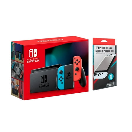 Nintendo Switch with Neon Blue and Neon Red Joy Con with Screen Protector Bundle (JP Edition)