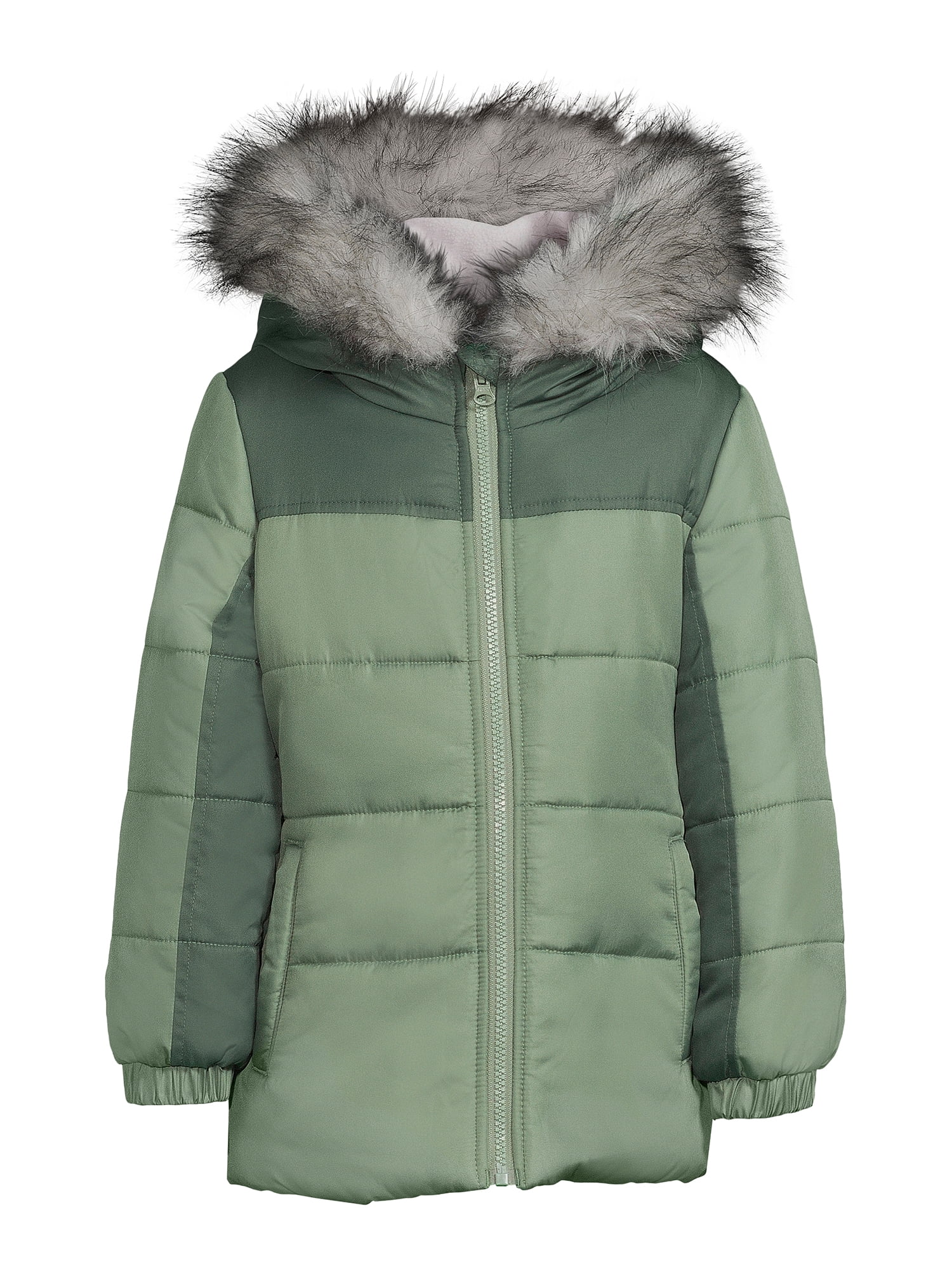 Weather Tamer Girls Hooded Long Sleeve Colorblocked Winter Puffer Coat, Sizes 4-16
