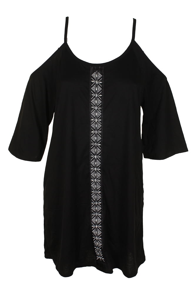 Dotti Black Luxe Embroidered Cold-Shoulder Tunic Cover Up S - Walmart.com