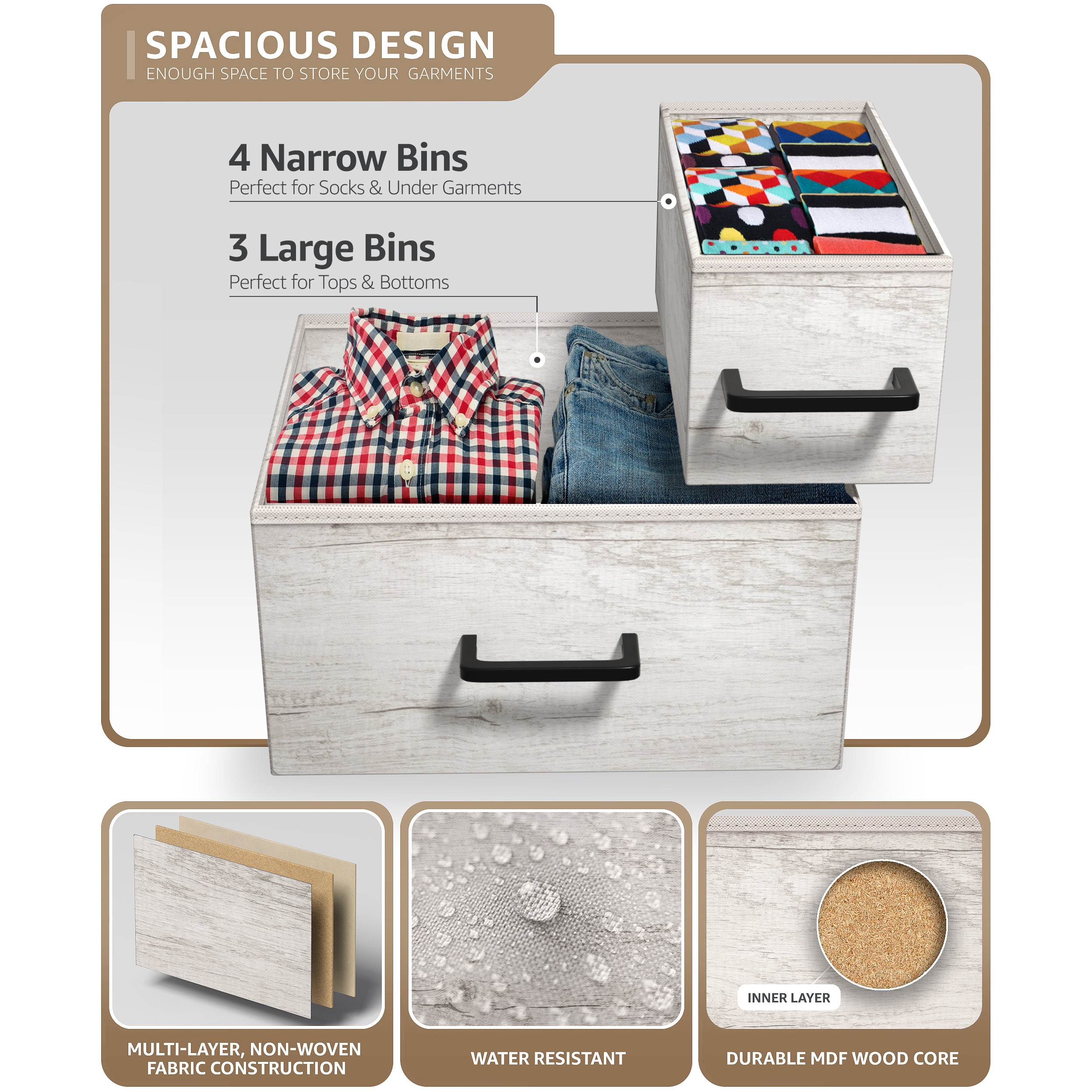 Sorbus 7 Drawer Dresser Storage Chest for Kids Bedroom with Fabric Bins Rustic Beige