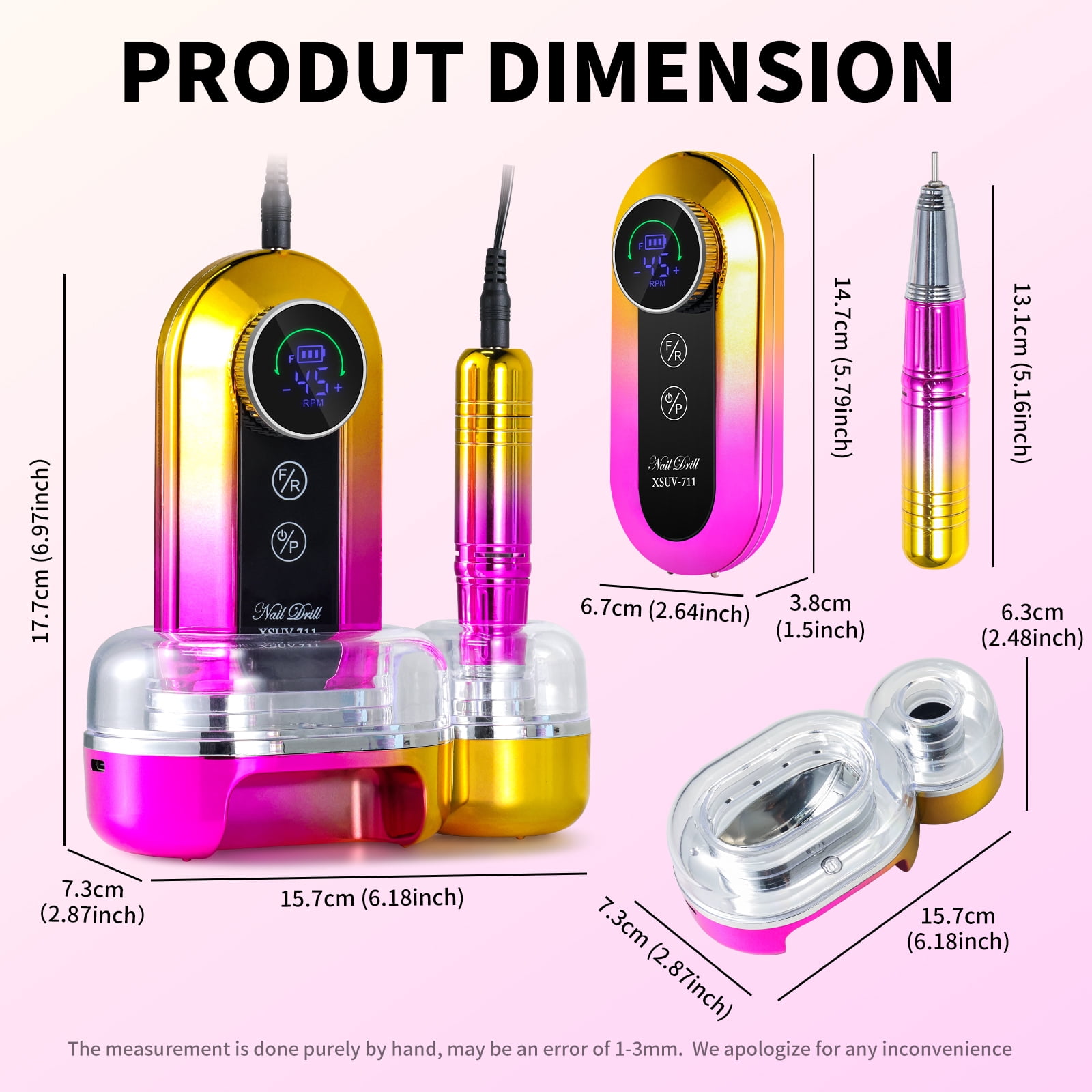Limegirl Electric Nail Drill Kit 45000RPM Cordless Nail Drill with 11 Drill Bits, Rechargeable Nail E-File for Acrylic Gel Polishing Removing, Nail File Machine for Manicure Salon Home