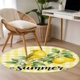 thumbnail image 4 of Yellow Lemon Round Area Rug 3.3Ft Washable Circle Rugs for Dining Room Table, Summer Farmhouse Fruits Birds Leaves Plaid Non-Slip Carpet Floor Mats Indoor Outdoor Carpet Runner Aesthetic Home Decor, 4 of 8