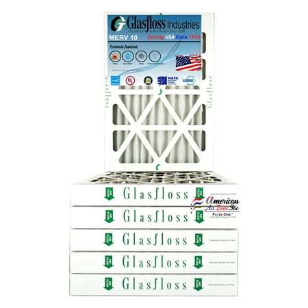 

Glasfloss Air Filter 15x20x2 - 2 MERV 10 - (Pack of 6) - Pleated AC or HVAC Air Filter - Furnace Air Filter - Home or Office - Made In The USA.