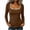 Brown, variant on Women's Square Neck Ribbed Long Sleeve Top, Contrast Trim Slim Fit Casual Shirt