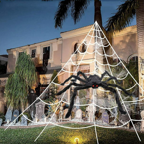 Decoraciones De Halloween Decoración De Tela De Araña De Halloween Al Aire Libre Araña Gigante De Miedo 100 Arañas Pequeñas Telas De Araña Elásticas Para Fiesta En El Patio Exterior Advancent HA037488-00