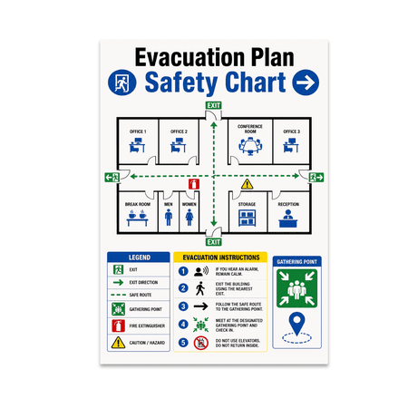 Evacuation Plan Safety Chart - Home and Office Decor - 13x19 Poster Print