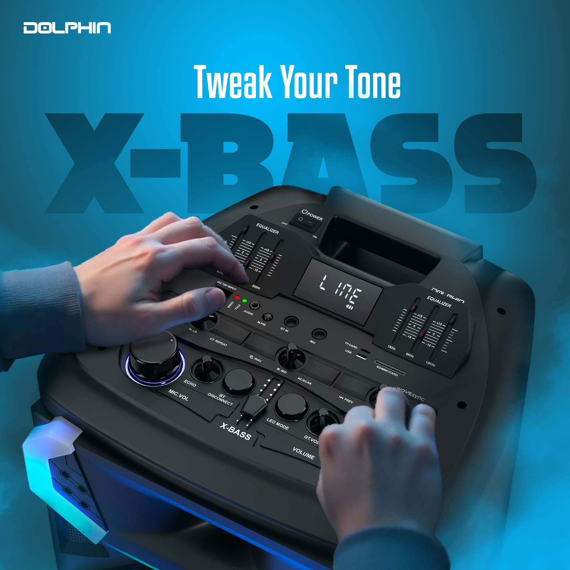 Dolphin SP-3112RBT High Powered Portable Bluetooth Speaker – 12-Inch Woofer, TWS, X-BASS, UHF Microphone, Dynamic LED Lights, Long Lasting Battery