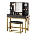 thumbnail image 4 of Dextrus Makeup Vanity Set with Lighted Mirror & Power Outlet, Hidden Storage Shelves, Vanity Dressing Table with Drawers & Cushioned Stool, Dressing Table for Girls, Women, Black, 4 of 9
