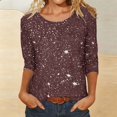 thumbnail image 2 of Sequin Printing Shirt for Women 3/4 Sleeve Loose Fit Trendy Spring Fall Blouse Crewneck Tops Wear to Party Vacation, 2 of 4