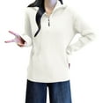 thumbnail image 3 of qucoqpe Womens Half-Zip Knit Sweaters Oversized Solid Pullover Cozy Fall Winter Long Sleeve Tops, 3 of 4