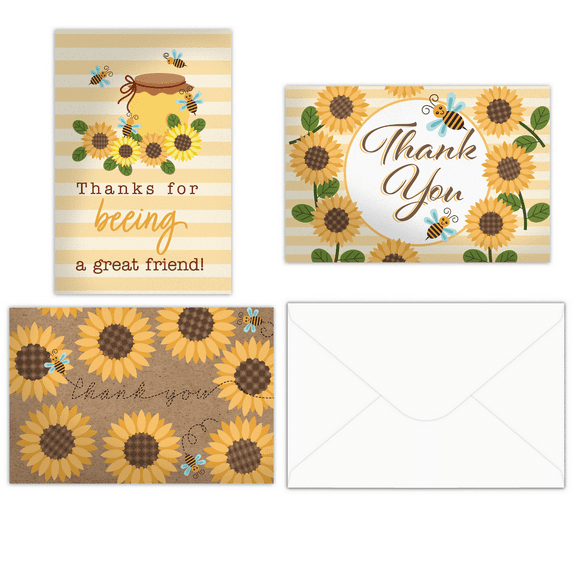 Pro Supply Global Sunflower Thank You Cards With Envelopes 24 Count Assortment