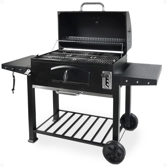 Open Box Grill Boss 32 Inch Charcoal BBQ Grill, Side Shelve w/ Thermometer, Blk