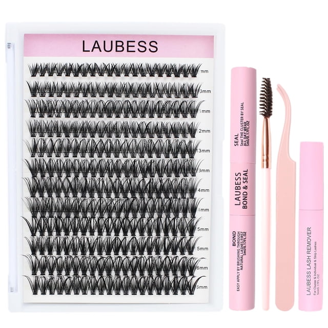 Kit de extensión de pestañas LAUBESS Lash Clusters con adhesivo y removedor