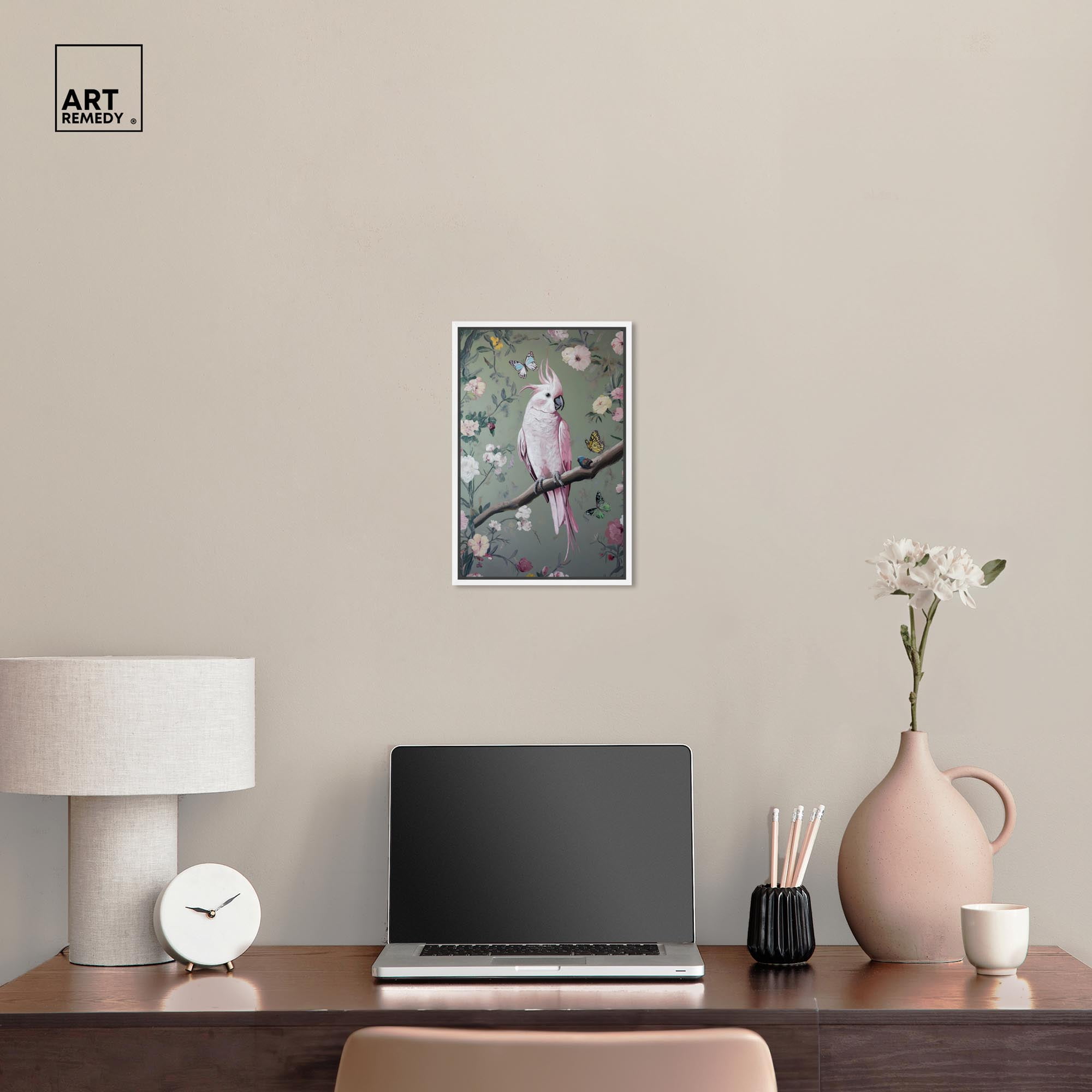 Rose Plume II Canvas Bird Maximalist by Art Remedy, White Frame, 10" x 15"