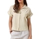 thumbnail image 1 of Camisa de botón INSPIRE CHIC para mujer, blusa de verano de manga corta, color caqui, talla M para trabajo casual, 1 of 6