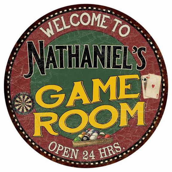 Nathaniel's Game Room 14" Round Metal Sign Bar Kitchen Wall Decor 100140032497