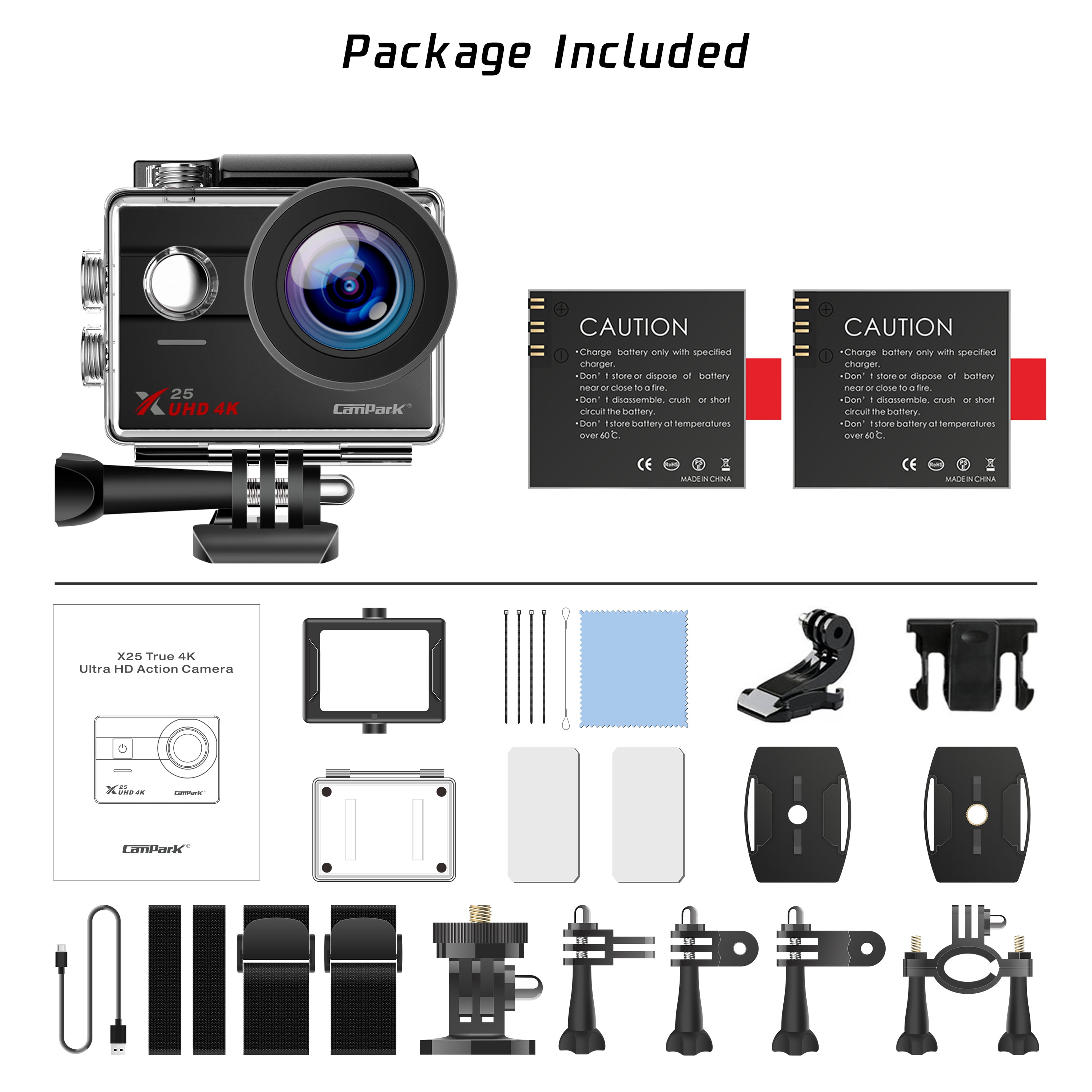 Campark X40 4K30FPS Waterproof Action Camera with External Mic, 2