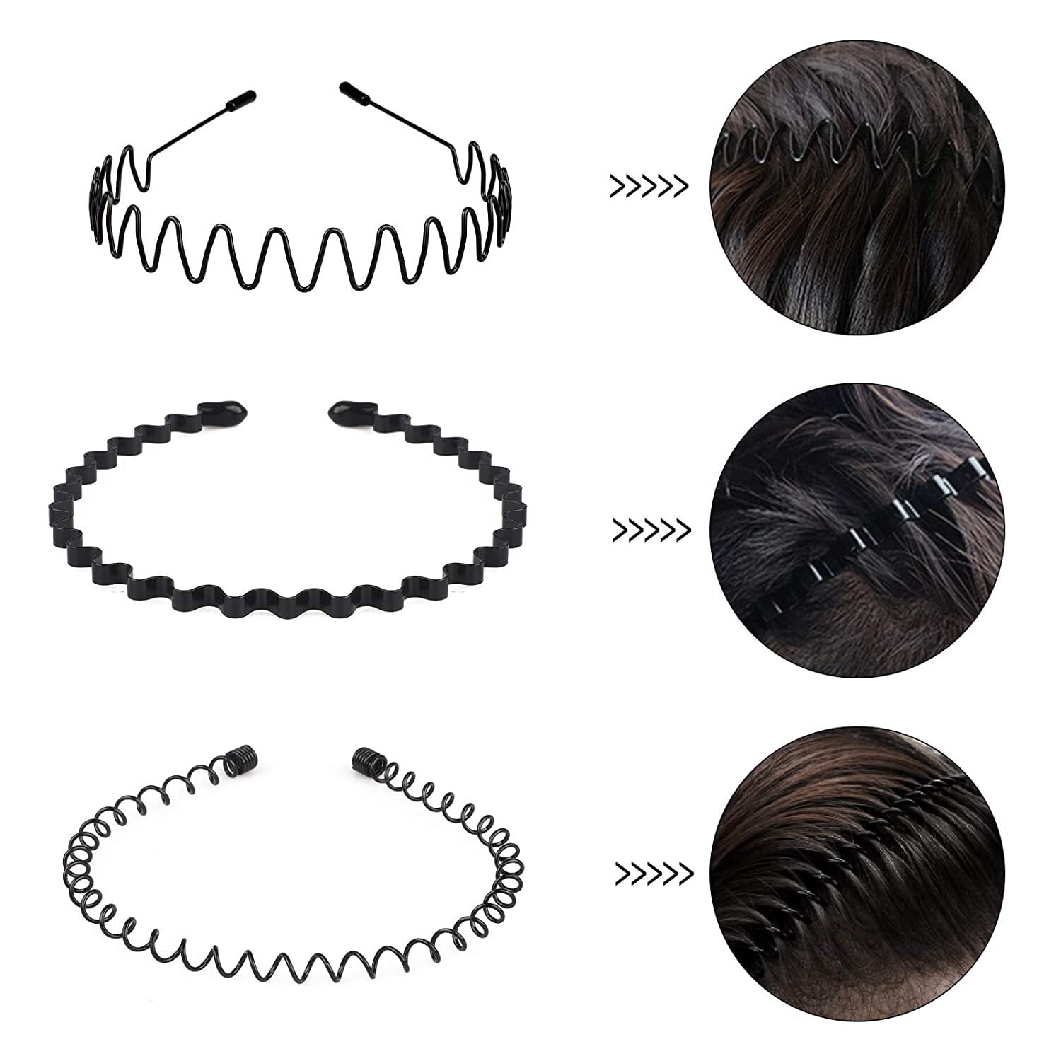 ⚡Men I-New 3pcs Metal Fashion Unisex Wavy Outdoor Sport Simple Elastic Headbands a0863776-aac0-492a-ae81-  main image 3