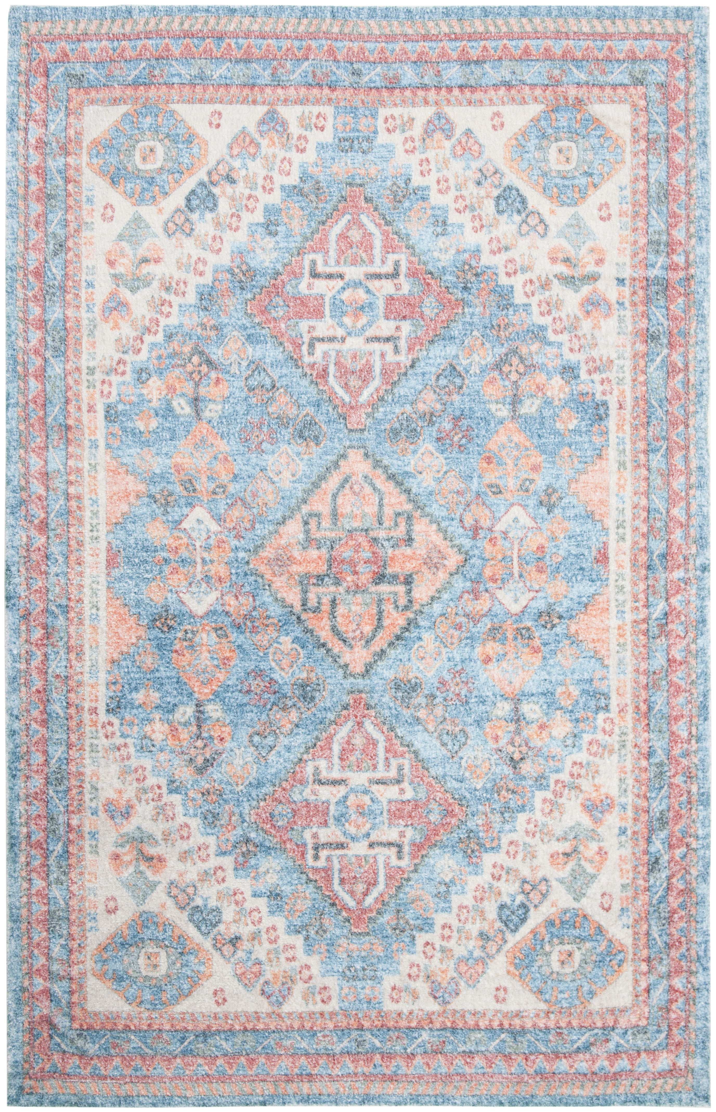 SAFAVIEH Saffron Kierra Bordered Oriental Area Rug, Blue/Rust, 4' x 6'