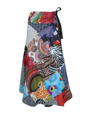 Mogul Women Patchwork Cotton Maxi Wrap Skirt Beach Cover Up Resort Wear Long Skirts