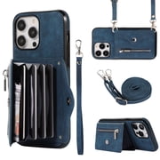 Dteck Crossbody Wallet Case for iPhone 12 Pro Max, RFID Blocking PU Leather Zipper Handbag Purse Flip Cover, Kickstand Folio Case with Card Slots Wrist Strap Lanyard,Blue