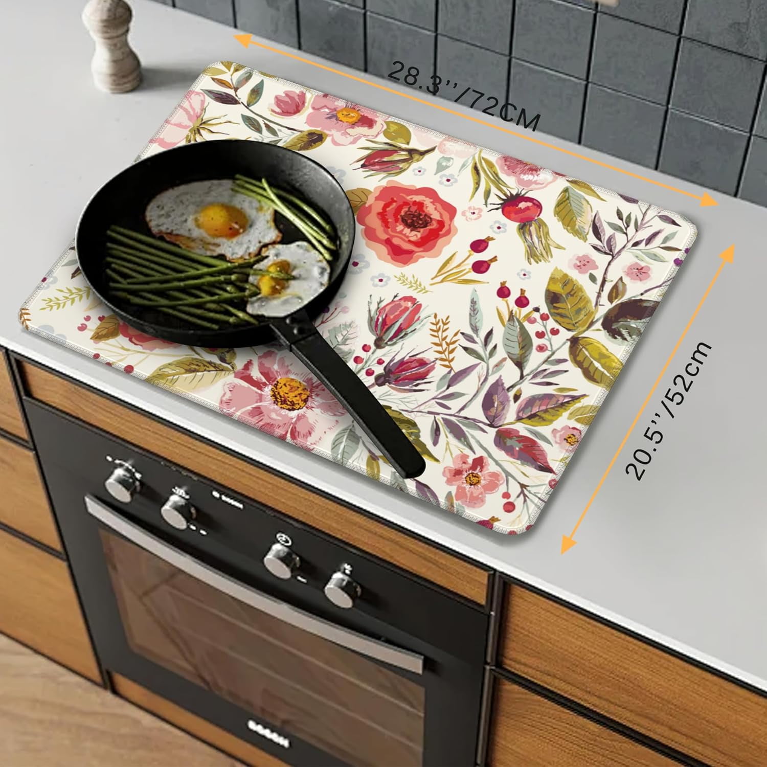 Stove Top Cover for Electric Stove，Christmas Kitchen Decor Vintage Romantic Floral Extra Thick Natural Rubber Glass Top Protector, Prevents Scratching, Expands Usable Space 28.5'''' x 20.5''''
