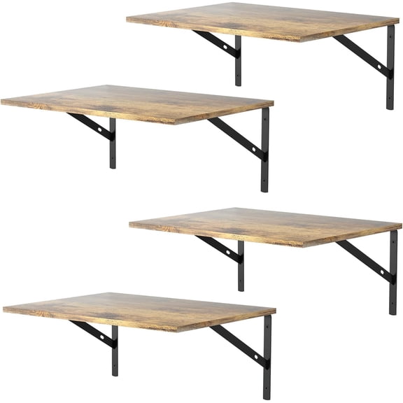 Deep Floating Wall Shelves - 4 Sets of 12 Inch Wide Rustic Brown Wood Shelves for Bathroom, Bedroom, Kitchen, Living Room