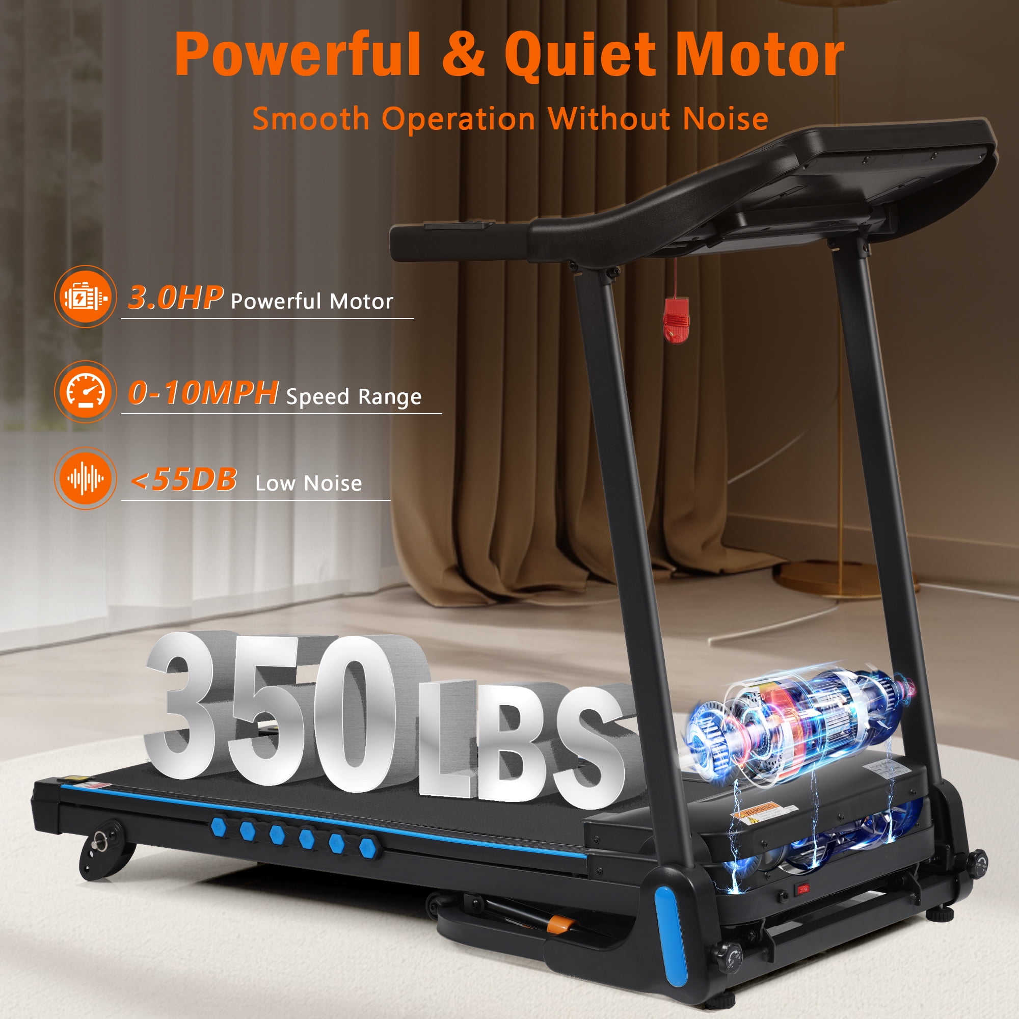 Rolenva Folding Treadmill, 10 MPH, 6% Incline, 350 LBS Capacity, Bluetooth, Type-C Port