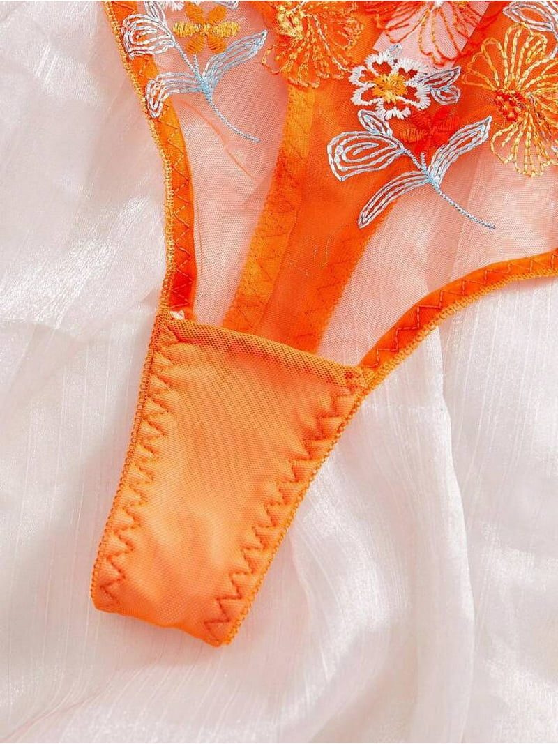 Orange Lingerie Set Sheer Floral Embroidery - Walmart.com Orange Lingerie Set Sheer Floral Embroidery - Walmart.com