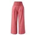 thumbnail image 5 of Women's Linen Pants High Waist Wide Leg Palazzo Pants For Women Smocked Elastic Waist Loose Comfy Casual Pajama Pants Pockets, Women's Casual Pants L, 5 of 6