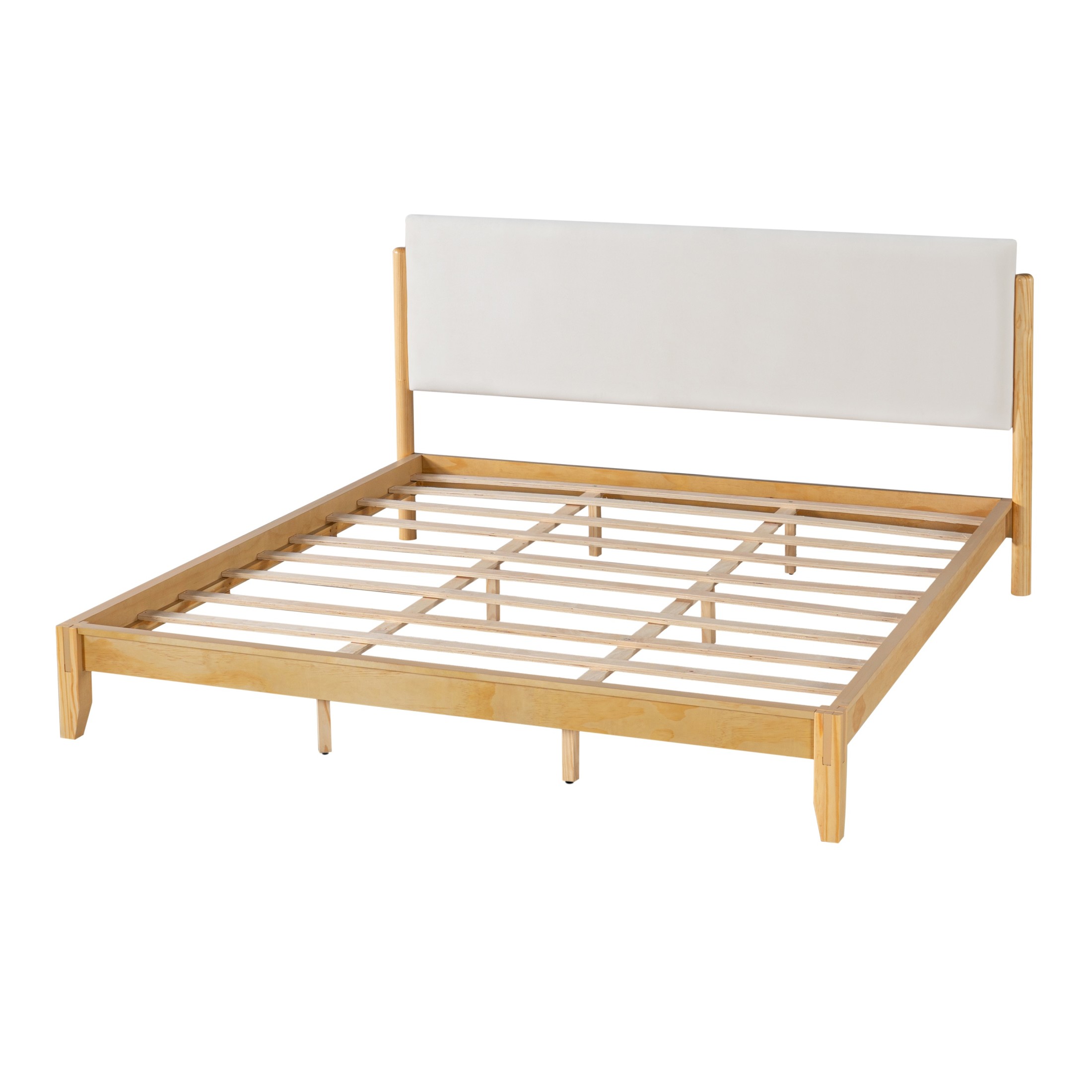 Christopher Knight Home King Solid Wood Platform Bed Frame with Velvet Upholstered Headboard, Oak