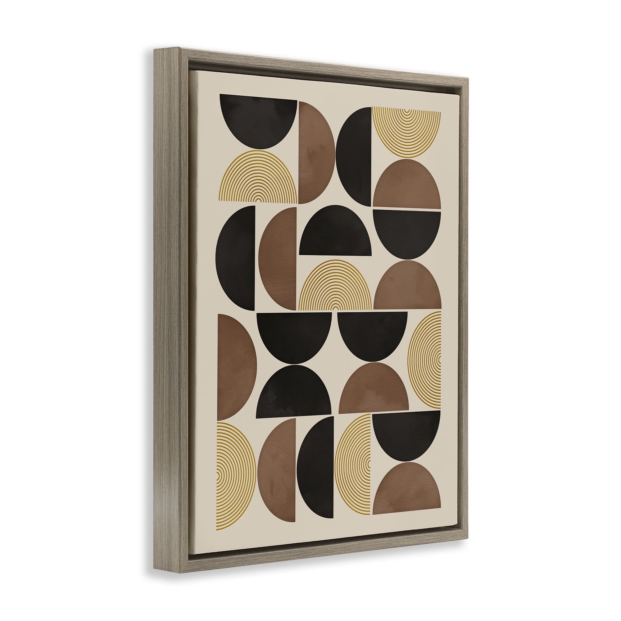 Stupell Industries Midcentury Neutral Geometric Abstract Painting Brown Floater Framed Canvas Art Print Wall Art, 17 x 21