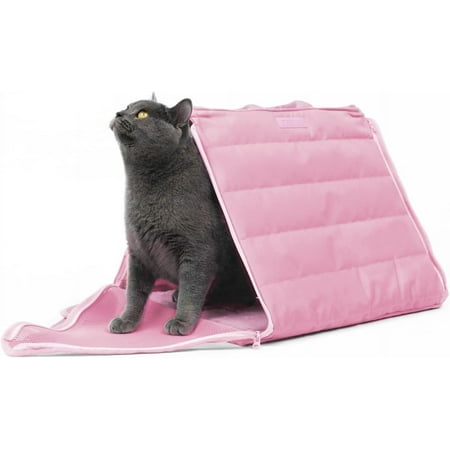 BuddyArmor Tent Soft Sided Cat Carrier Privacy Cat Carrier Mesh Pet Carrier with Inner Leash Transformable Portable and Anti-Scratch with Locking Safety Zipper Up to 13lbs (Blush Pink)