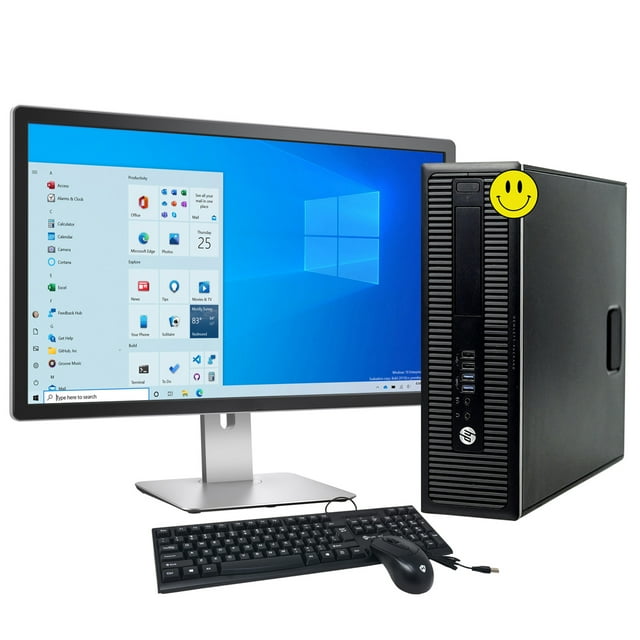 HP EliteDesk SFF Desktop Computer with New 24" Monitor Intel Core i5 @3.2GHz 8GB RAM 256GB SSD Windows 11 Home Keyboard Mouse WiFi Bluetooth Refurbished