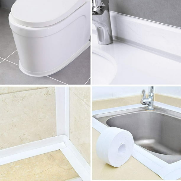 Joint Silicone Blanc Salle de Bain,Ruban d'étanchéité pour cuisine ou salle  de bain,Ruban auto-adhésif anti-moisissure et anti-fuite adapté à de