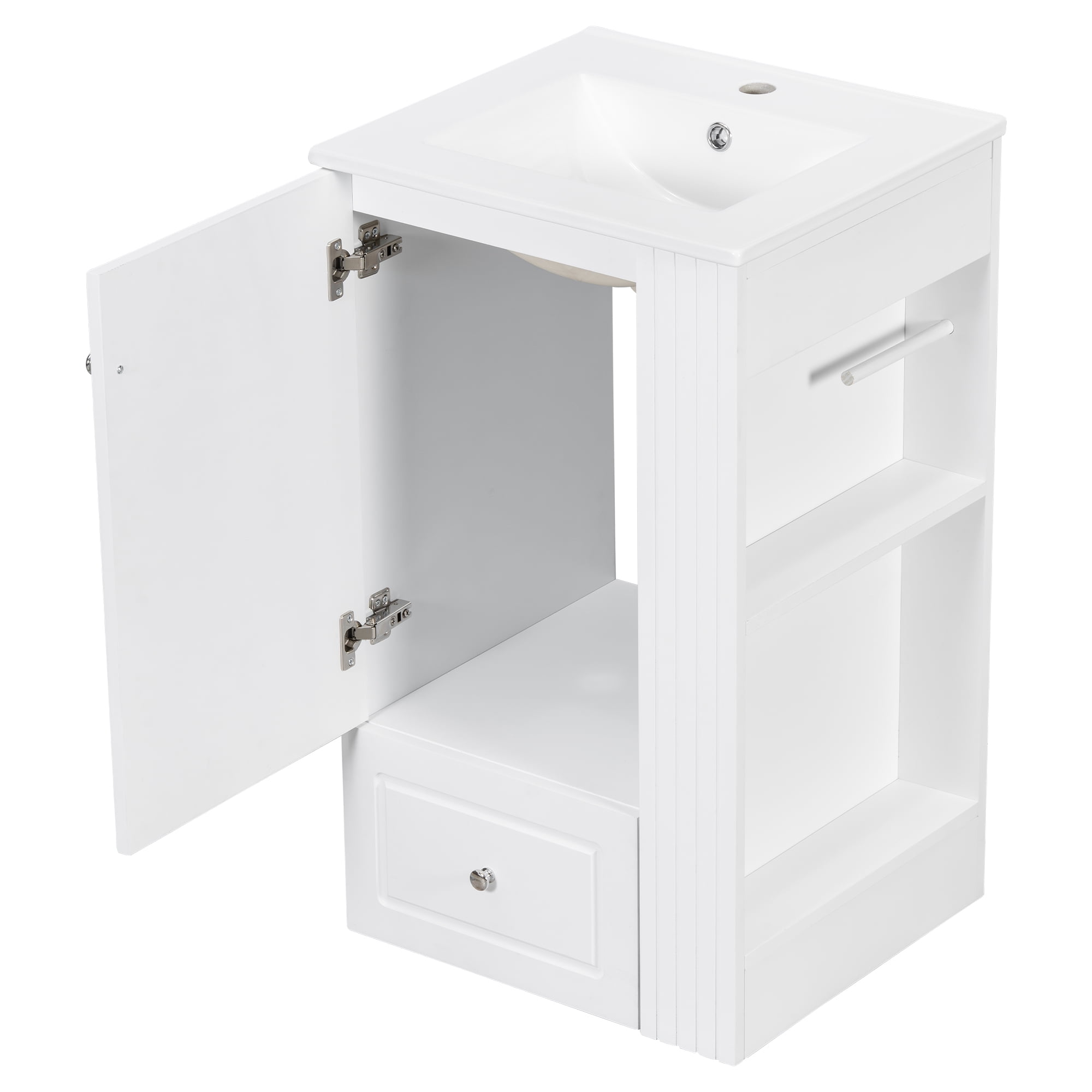 Harper & Bright Designs 20" Freestanding Bathroom Vanity with Ceramic Sink, Bathroom Sink Storage Cabinet with Right Storage Shelf for Small Bathroom, White