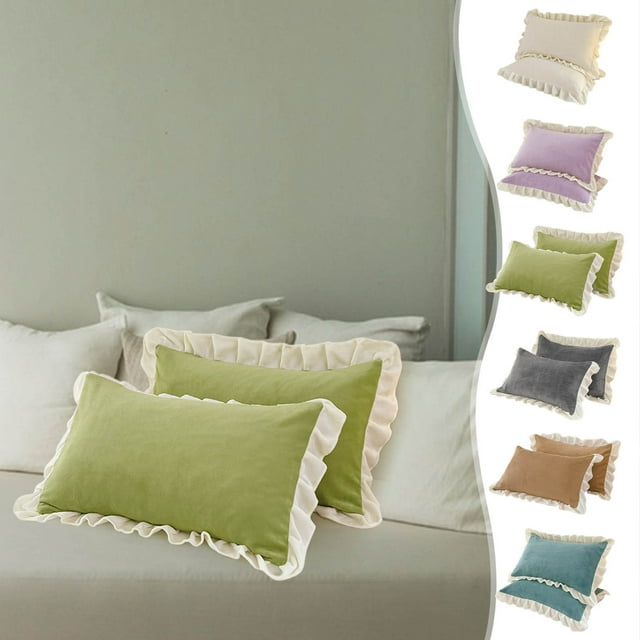 2 Pack - Crystal Velvet Winter Pillowcase - Lace Pillowcase, Modern Home Decor, Soft Washable Pillow Cover, Zip Closure, Blue, JKODE