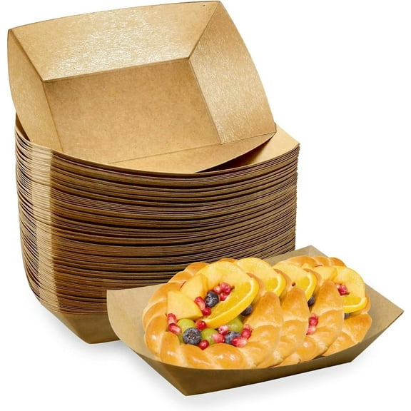 GoXteam 50 Pack Paper Food Trays, Mini Disposable Kraft Boat, Paper Food Serving Tray for Snack Dessert Taco