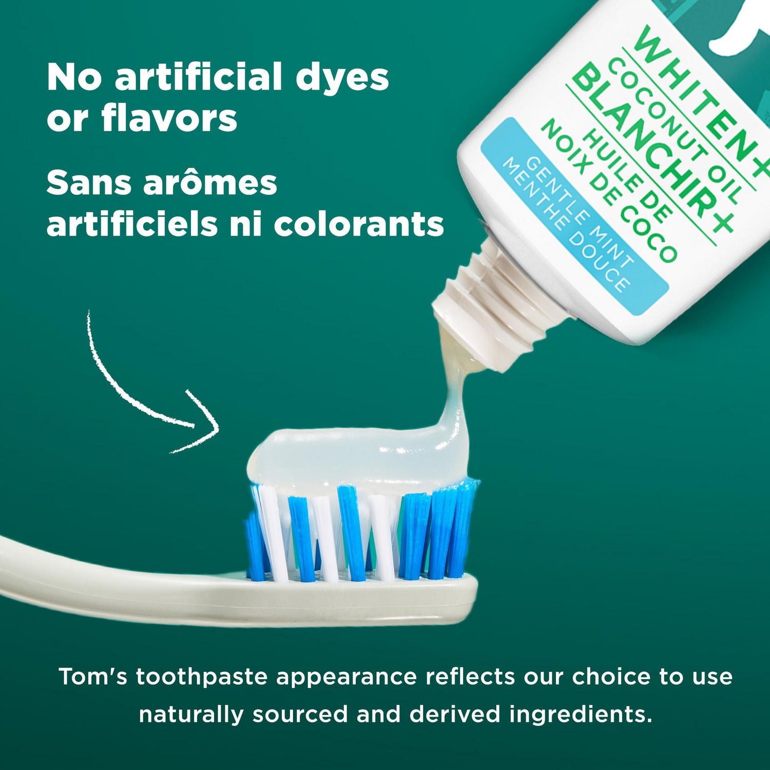 Tom’s of Maine Dentifrice sans Fluorure plus Blanchissant à l’Huile de Coco, Dentifrice Naturel, sans Causer de Sensibilité, Menthe Douce, 113 g