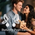 thumbnail image 6 of DVEATR Butterfly Pearl Earrings Stud for Women 925 Sterling Silver Butterfly Dangle Earrings White Pearl Stud Jewelry Gifts for Wife Girlfriend Butterflies Lovers, 6 of 10