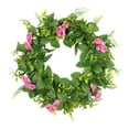 thumbnail image 1 of Corona de puerta de entrada de 45 cm, flores artificiales, guirnalda, ramo, hojas verdes, floral Corona de rosas (rosa púrpura), 1 of 8