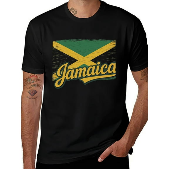 T-shirt Jamaican Pattern  Soft Cotton Adult Heat-Transfer Graphic T-Shirt - 180g Breathable Fabric, Unisex Summer Casual Wear with Durable Heat-Printed Design