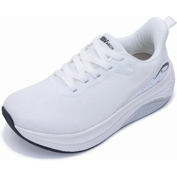 JOYFON Wide Toe Box Walking Shoes Arch Support Plantar Fasciitis Sneakers Orthotic Tennis Shoes White Size 7.5