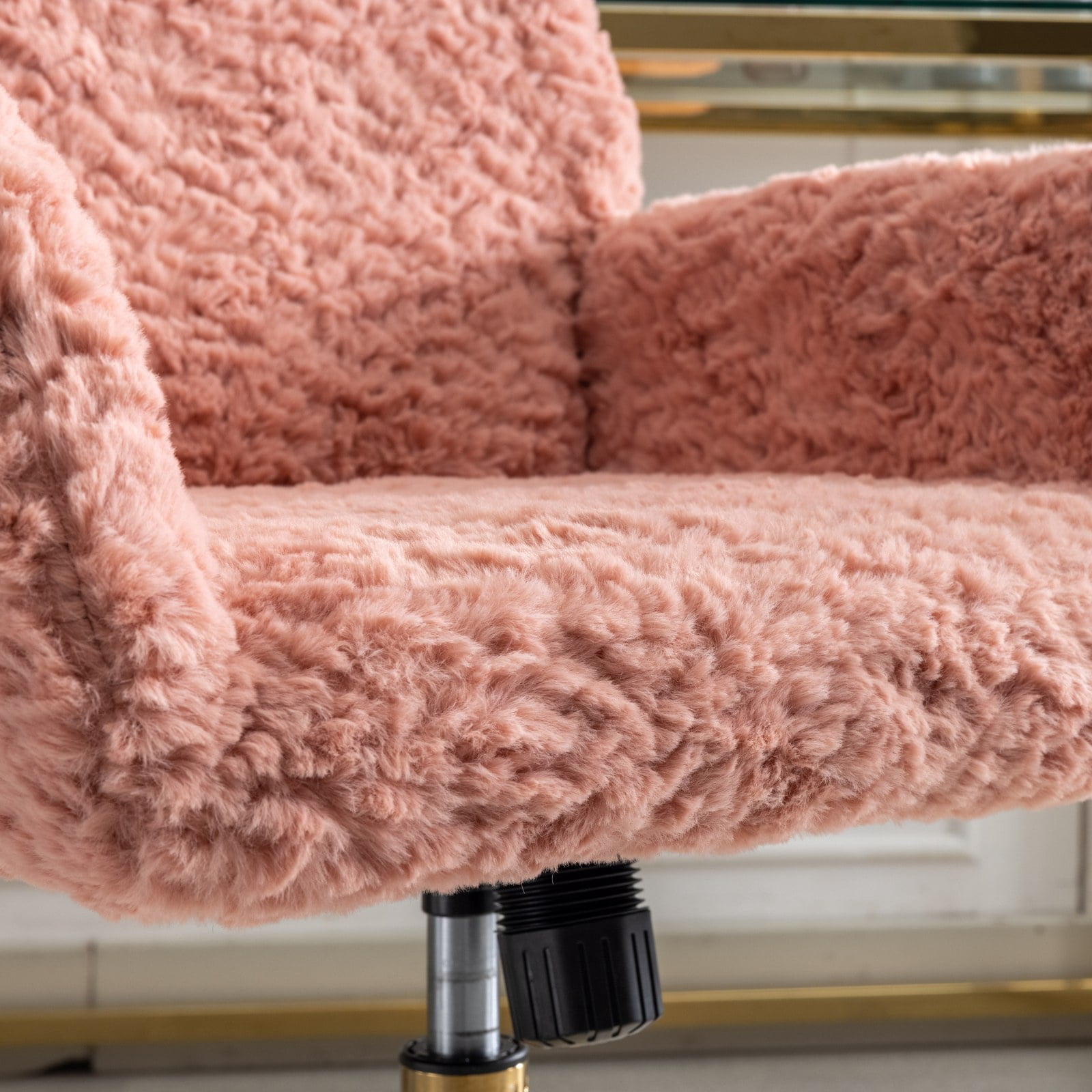 PAPROOS Office Chair, Velvet Upholstered Tufted Button Home Office Chair with Golden Metal Base, Adjustable Height, Swivel Ergonomic Task Chair, Luxury Desk Chair Computer Chair, Pink