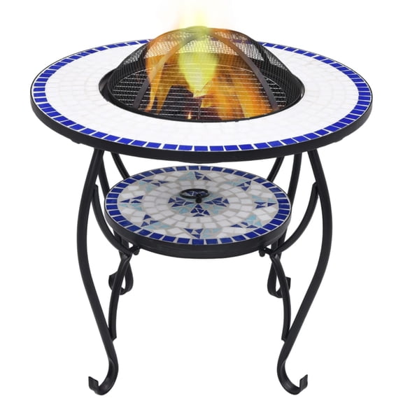 Casafoyer Mosaic Fire Pit Table Blue and White 26.8" Ceramic