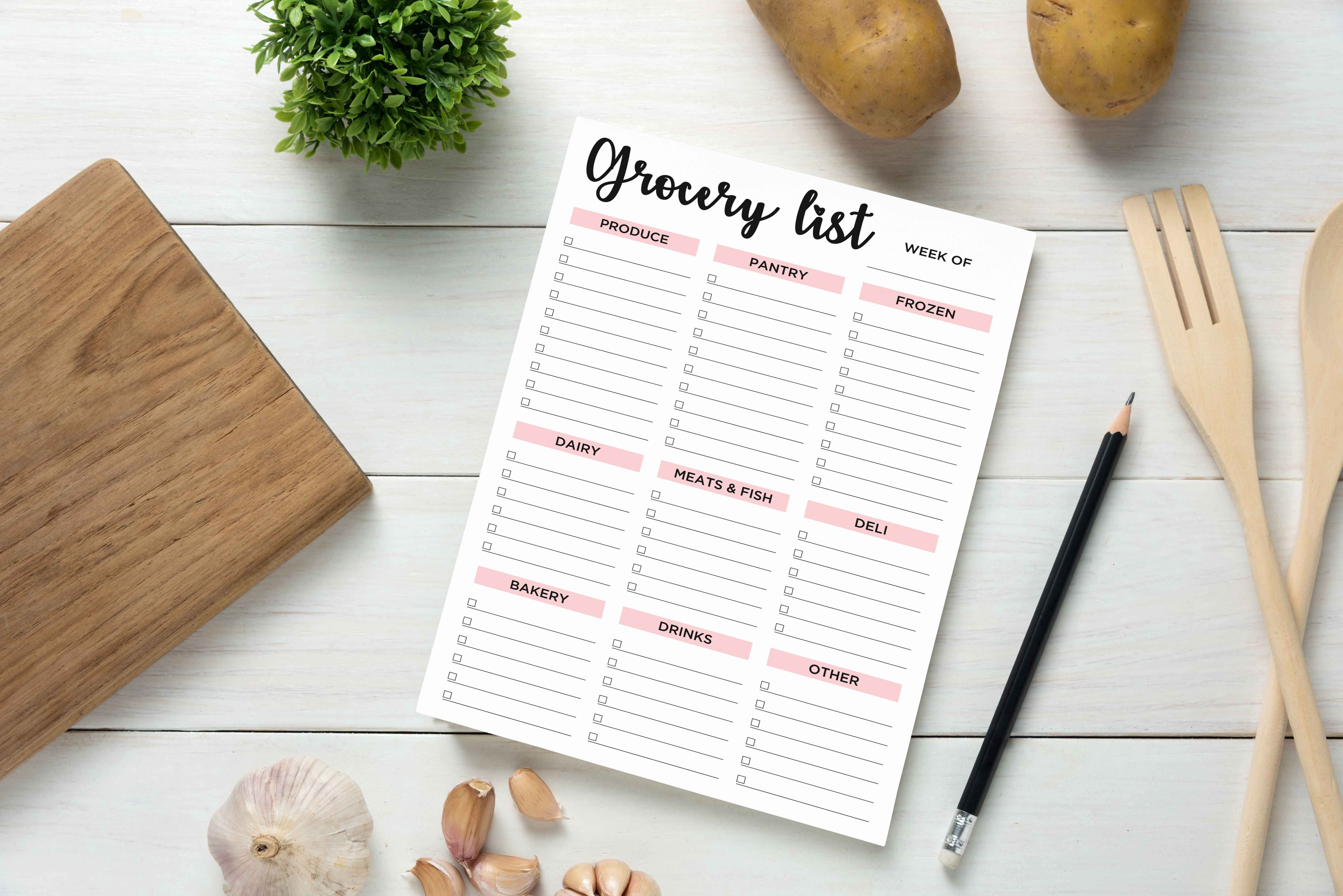 Inkdotpot Grocery List Notepad 6 x 9 inches Magnetic Note pad with Printed Shopping List Items and Blank Grocery Shopping Spaces , 54 Page Weekly Grocery Shopping Planner