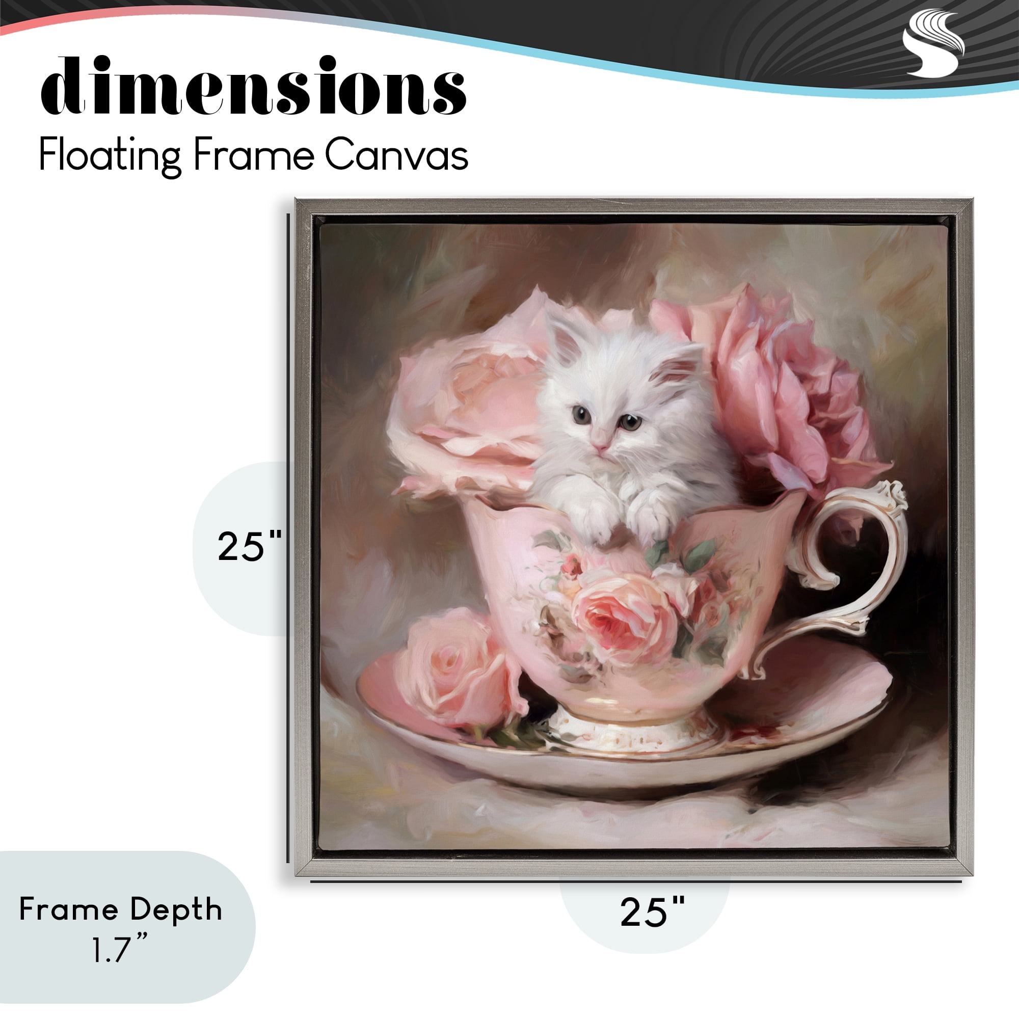 Stupell Industries Little Teacup Kitten Gray Framed Floater Canvas Wall Art, design by Tina LeCour